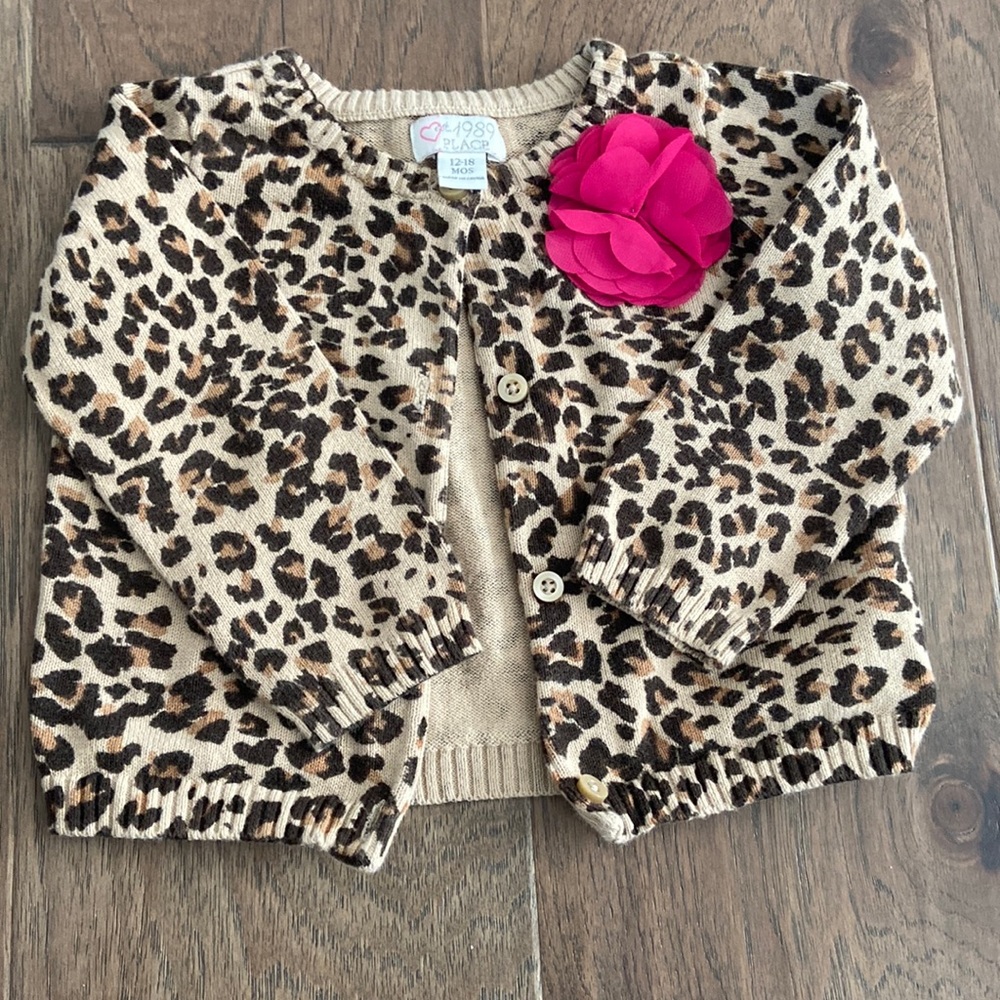 Baby Girl cheetah Sweater- worn maybe 3 times- 12-18 mo